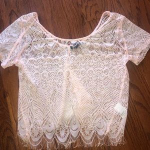 Jessica Simpson Pink Lace/Fringe Top